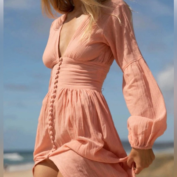 boho beach hut Dresses & Skirts - NWT Boho Beach Hut Lantern sleeve pink maxi dress sz M